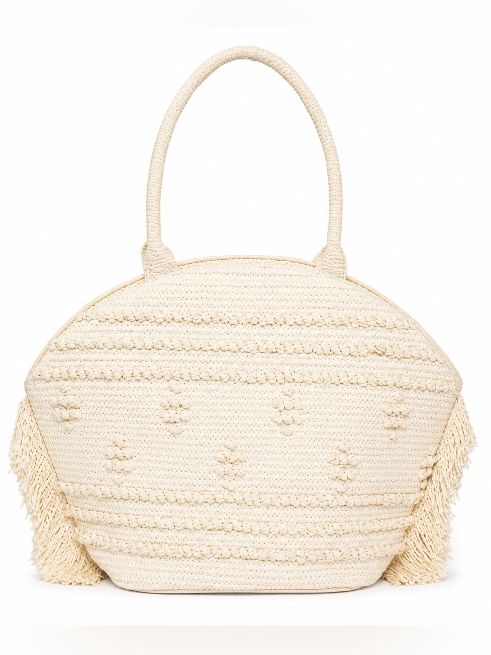 Shade & Shore Cream Crochet Fringe Tote Bag - Stylish Summer Handbag